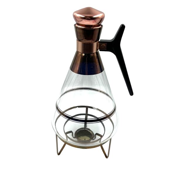 Vintage Inland Carafette Warmer Set Carafe & Warmer Copper 16oz MCM MidCentury - Picture 1 of 9